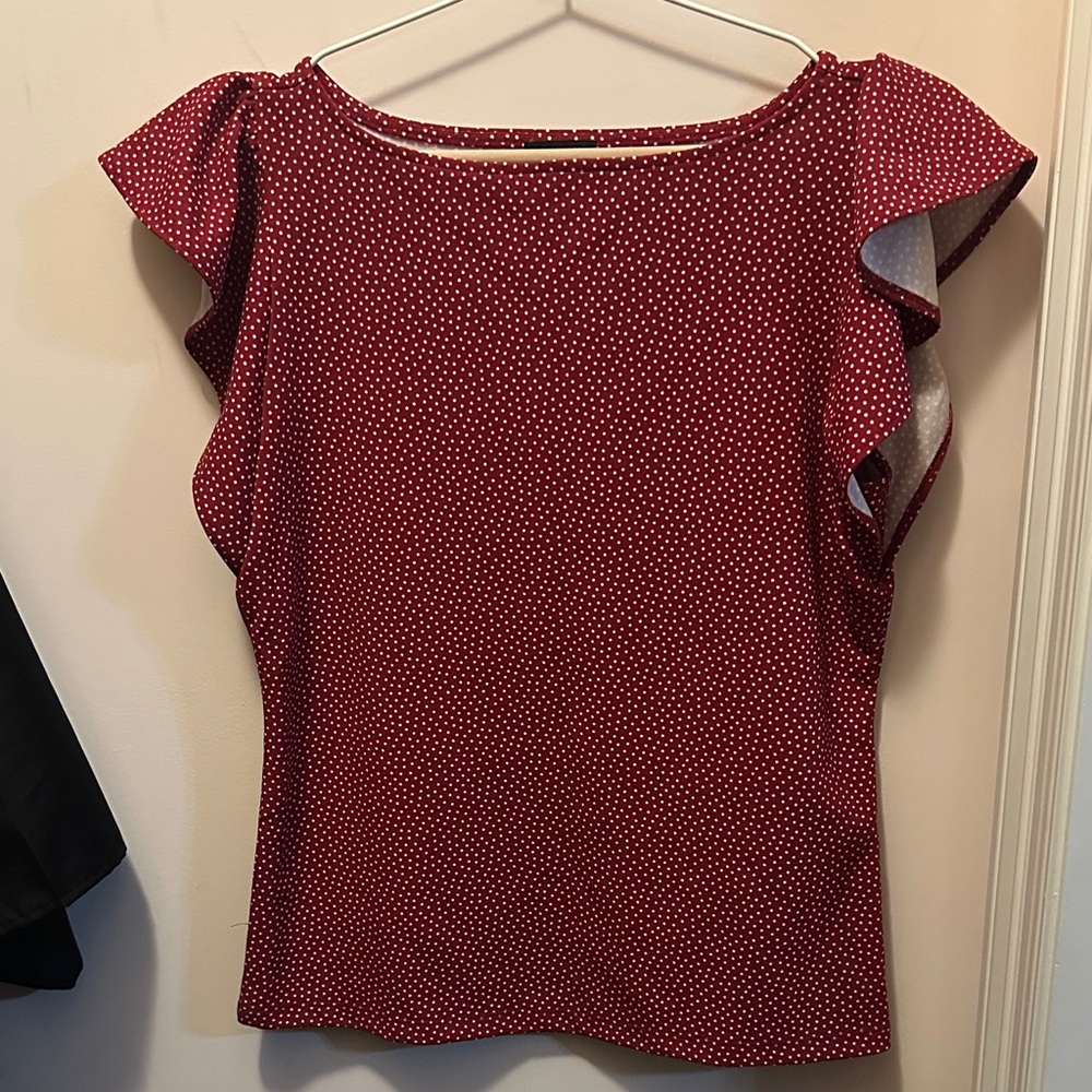 Ann Taylor Factory Red and White Polka Dot Blouse